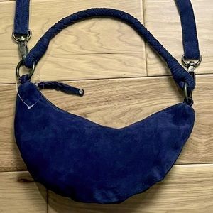 FREE PEOPLE Blue Moon Suede Leather Convertible Crossbody Sling Bag - Navy NWOT